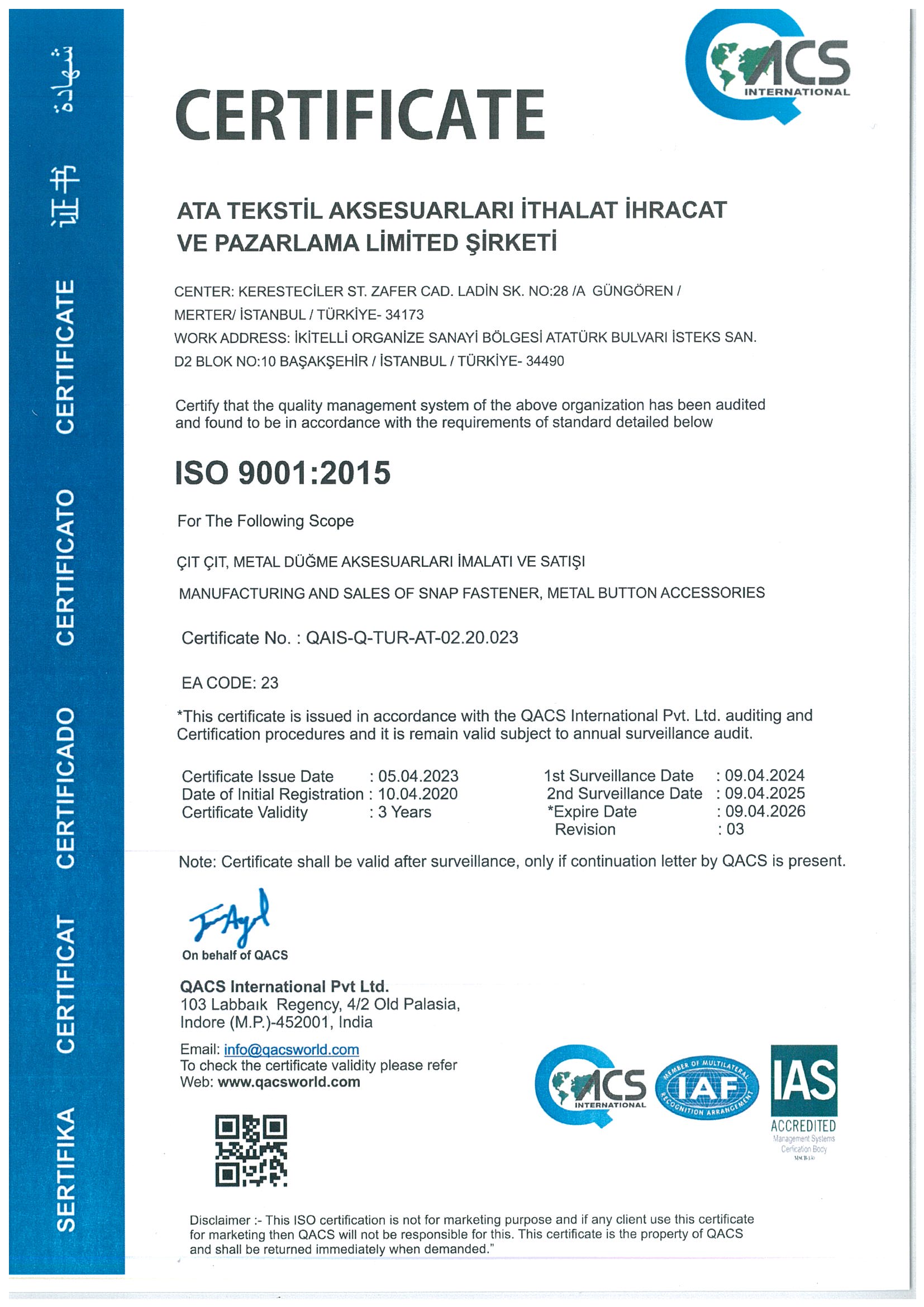 Qualitätsmanagementsystem ISO 9001:2015