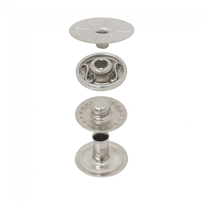Mini-Federdruckknopf VT2 mit verdeckter Kappe und Logo — Druckknöpfe, Detailansicht, Ata Buttons Türkei