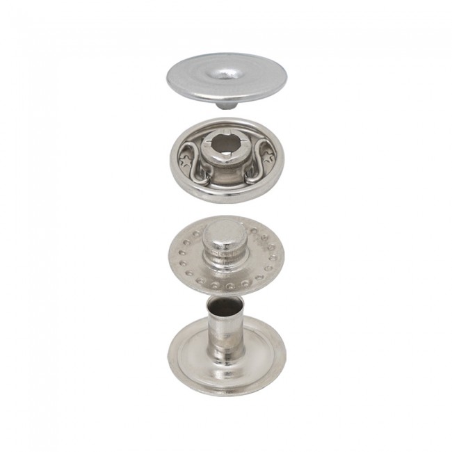 Mini-Federdruckknopf VT2 mit verdeckter Kappe, selbstumbördelnd — Druckknöpfe, Detailansicht, Ata Buttons Türkei